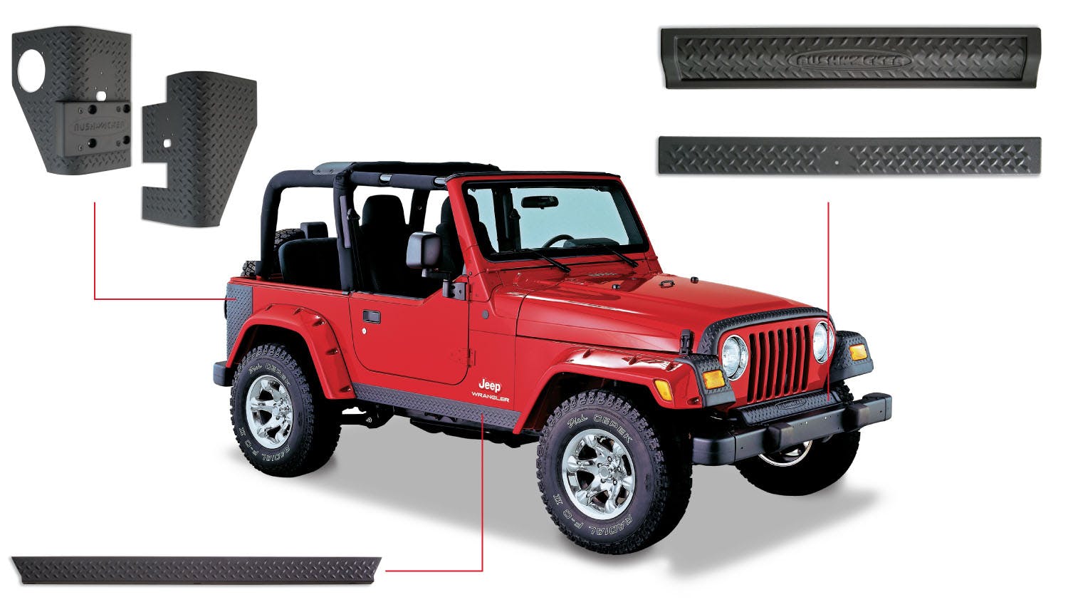 97-06 Wrangler TJ Bushwacker 14008 Trail Armor Rocker Panel Trim Set